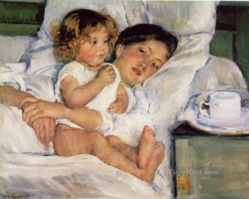 Breakfast in Bed mothers children Mary Cassatt Oil Paintings
